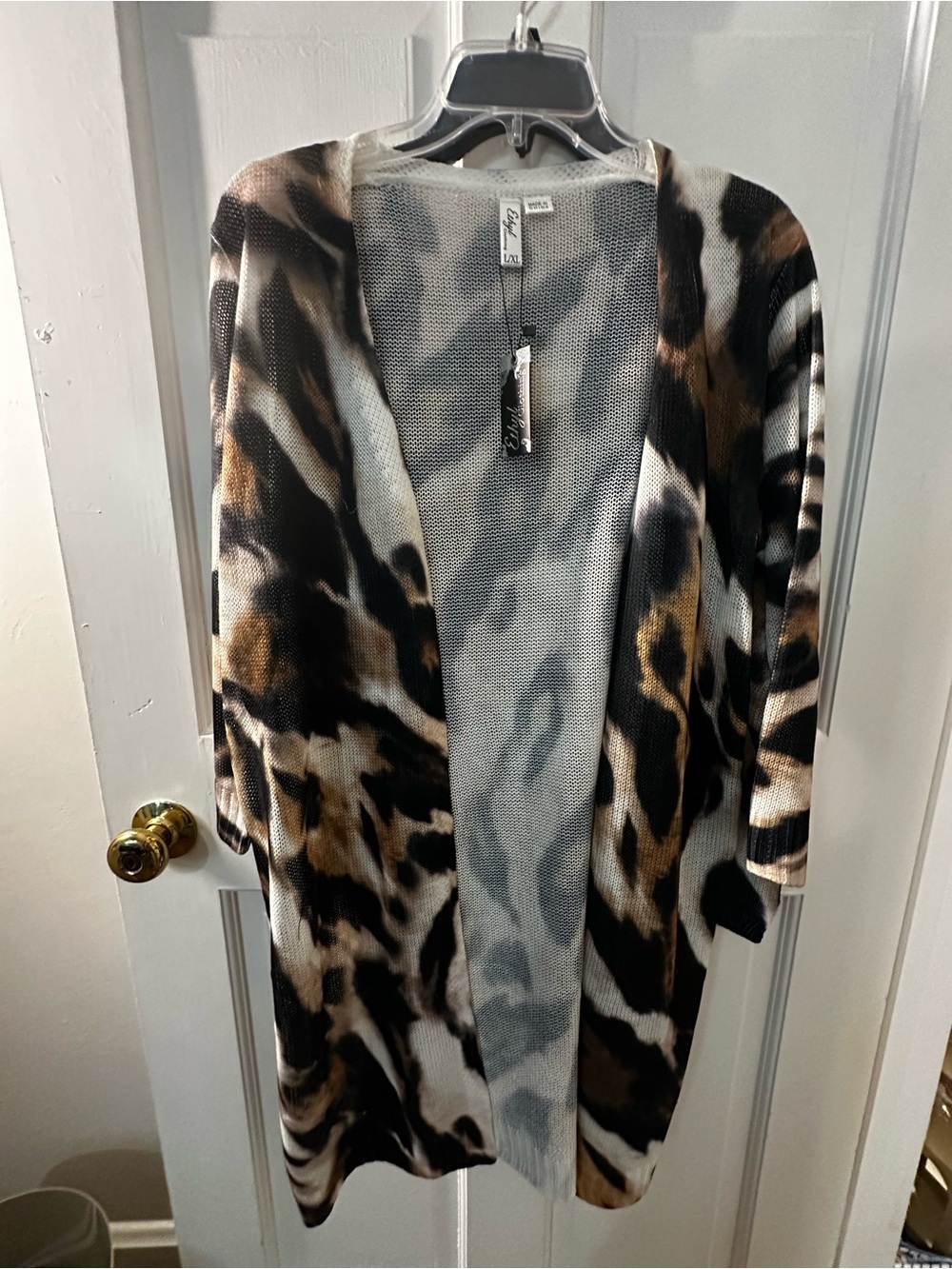 Leopard Print Open Cardigan Sweater with matching shirt - Brown/Black/White